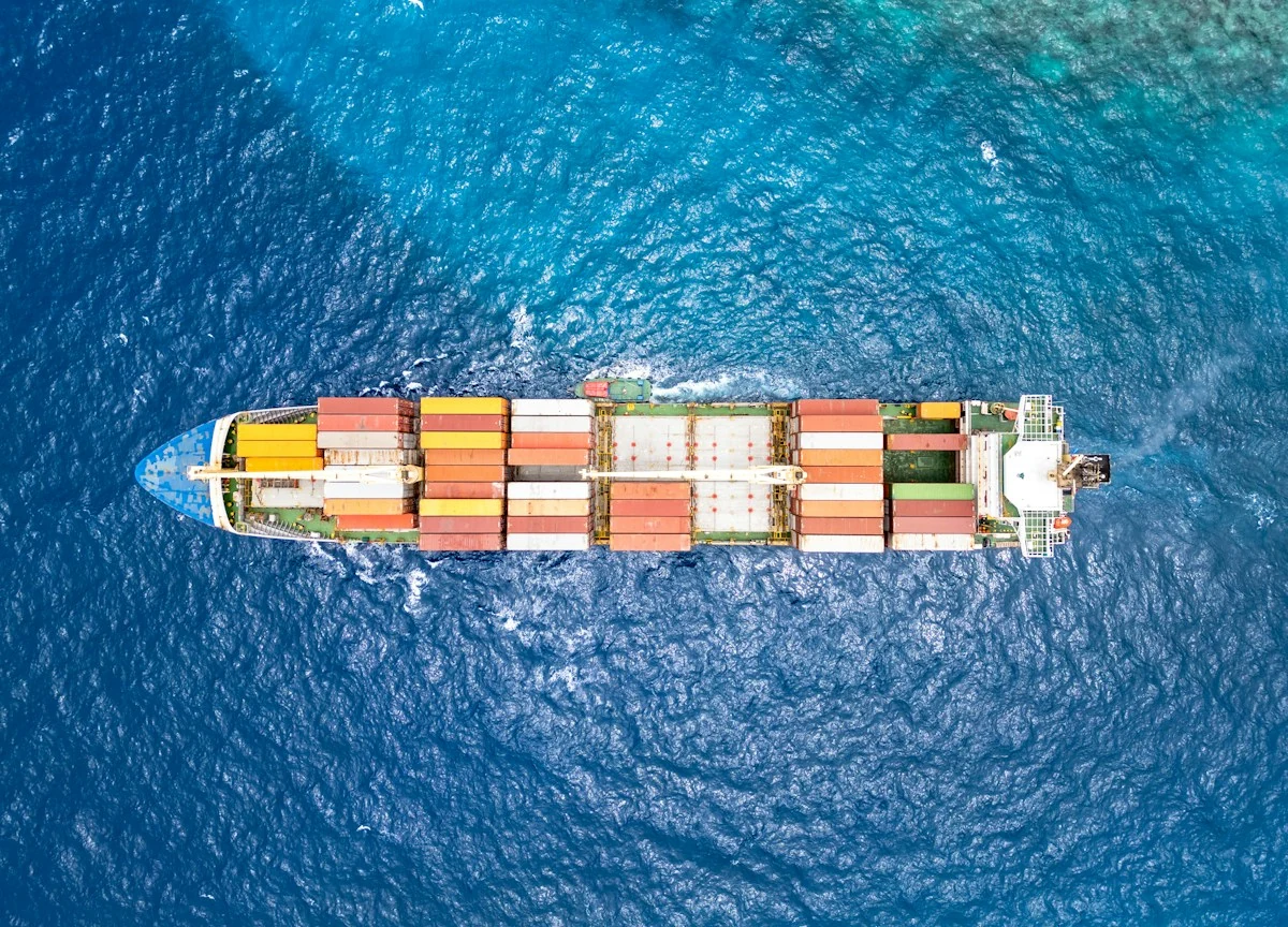 Container ship on the water
